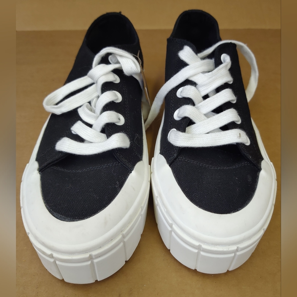 Mad Love Platform Sneakers Shoes Canvas Black Lace Up Fran Womens Size 10